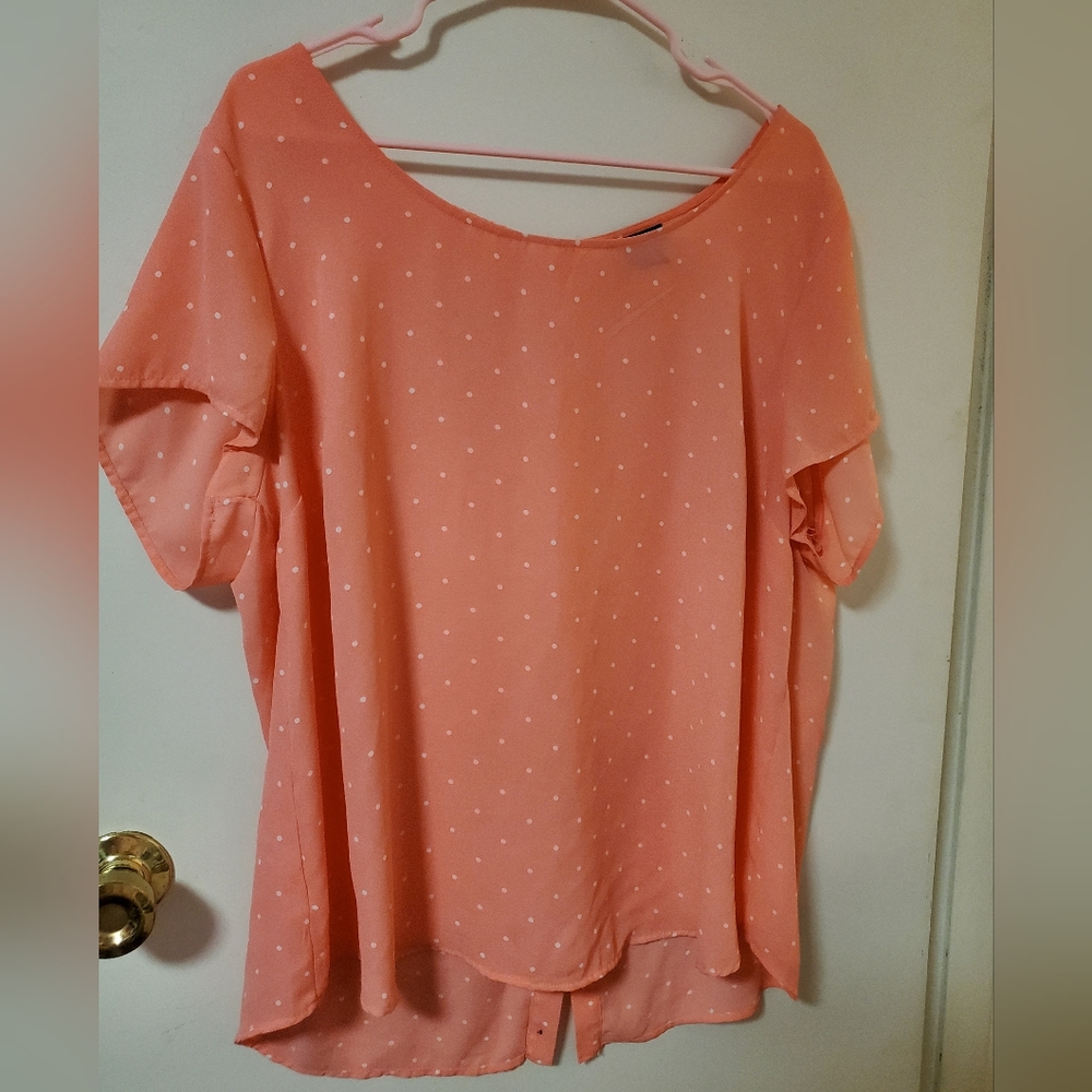 Plus Size Torrid Pink Polkadot Sheer Button Back Top